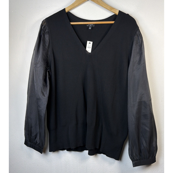 Talbots womens 2X sheer sleeves designer cocktail party Sweater Top Black NWT - Picture 3 of 13